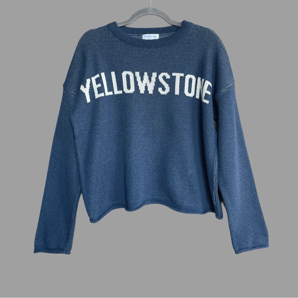 TOWN PRIDE Blue & White Yellowstone National Park Graphic Cotton Knit Sweater S